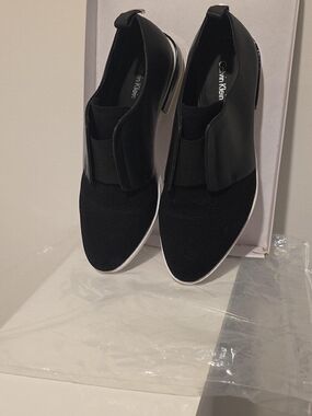 Calvin Klein Black Slip-On Knit & Leather Sneakers